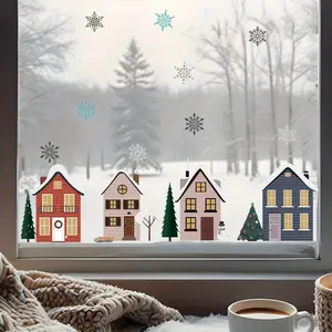 Room Snow Scene Window Stickers, Christmas Village Glass Decorations, Removable Winter Storybook Decor, Halloween and Christmas Gifts