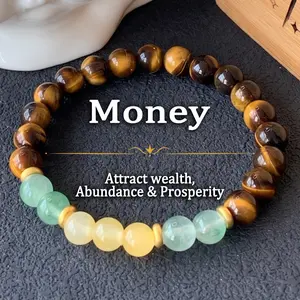 Memorial Day Sale Tiger Eye, Citrine & Blue Green Crystal Bracelet – Natural Healing Stone Beaded Bracelet for Men & Women – Energy Balance, Confidence & Good Luck Stretch Bracelet Handmade Jewelry Gift