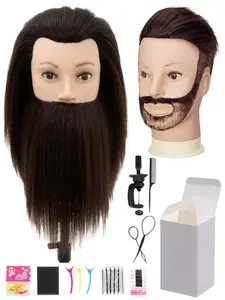 Male Mannequin Head with 100% Human Hair Haircut Training Head with Thick Hair Hairdresser Manikin Head Doll Head for Hair Styling and Practice Handsome Face Adult beard style Hairdressing Tools