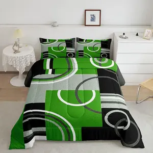 Multicolor Bedding Sets for Men Women,Swirls Plaid Bedroom Decor Comforter,Geometric Circle Striped Duvet Insert,Modern Creative Quilt