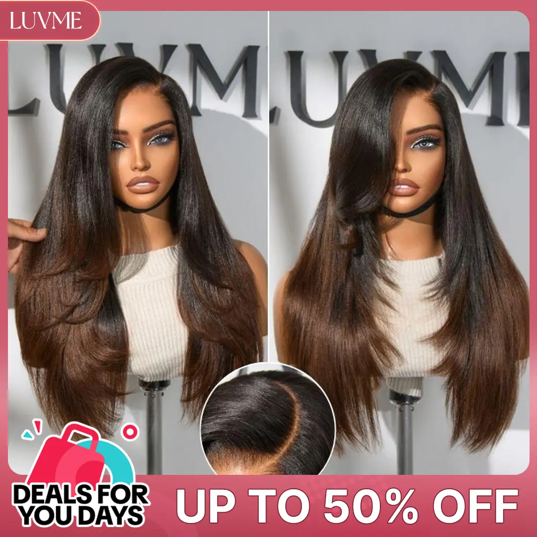 [LIVE] LUVME All-Day Comfort Ombre Brown Layered Yaki Straight Glueless Wig 7x6 Closure  Pre-Cut HD Lace Human Hair Long Wig #DealsForYouDays