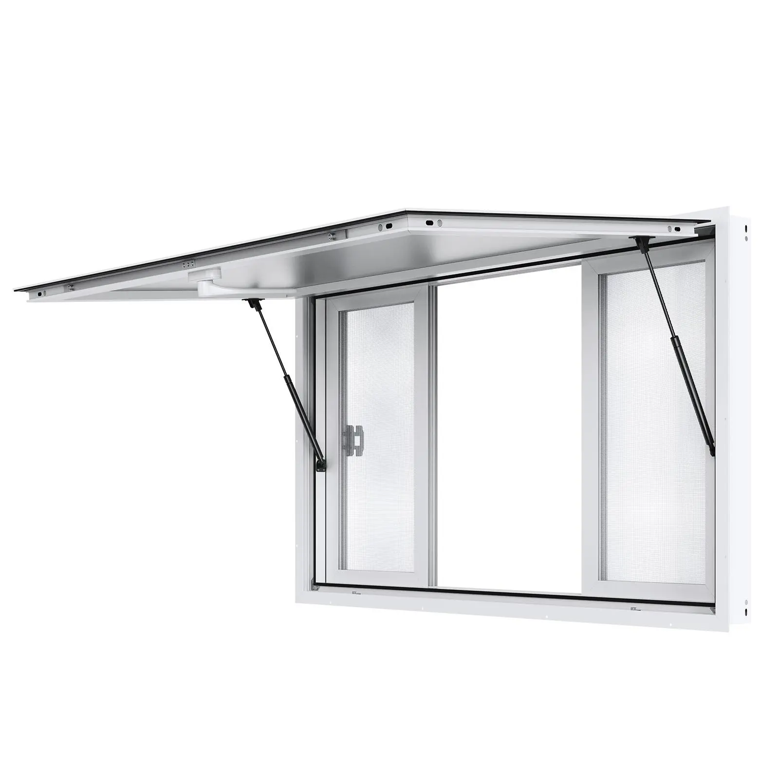 VEVOR 53"x33" Durable Aluminium Concession Stand Service Window, 4 Sliding Panels, Adjustable Sunshade Awning, Hook, Mesh Screens, 85-Degree Opening for Concession Trailers, Food Trucks, Food Festivals