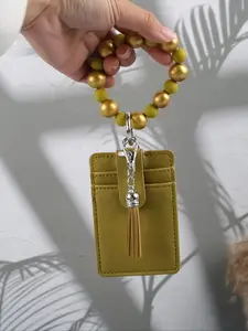 Macaron Beaded Keychain Wristlet Strap Card Holder, Sweet Style Fine Texture, Snap Button Design for Cards and Coins, Lightweight Gift for Friends