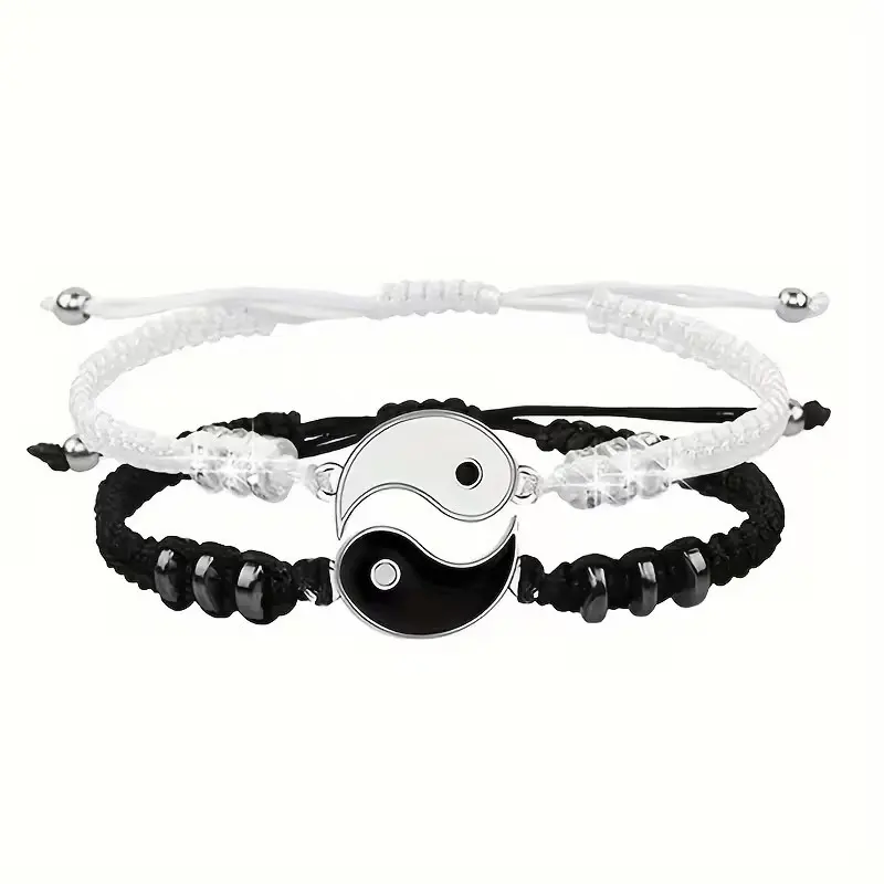 2 Pcs Tai Chi Bracelets, Bracelet Sets, Yin Yang Woven Friendship Bracelets, Couple Gift Hand Chain, Stylish Accessory for Lovers, Fashionable Couple Bracelet