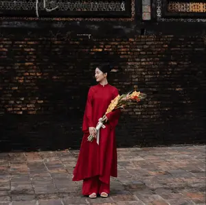 "Hy Loan" Ao Dai set - Premium Natural Worm Silk in Crimson