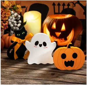 Cute Halloween Tiered Tray Decorations Indoor, Ghost Wooden Decor Pumpkin Blocks Signs for Party Home Decoration (Set of 3) Gift Ornament