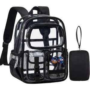 Mini Clear Backpack for Stadium Approved 12x6x12, Small Transparent Backpacks Plastic See Through Clear Bag for  Grils Women for Schools, Sporting Event, Concerts, Work, Festival (Black)