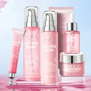 Collagen Sakura Moisturizing Revitalizing Six Piece Set - Hydrating Skin Care Kits for Radiant Glow & Plump Smooth Skin
