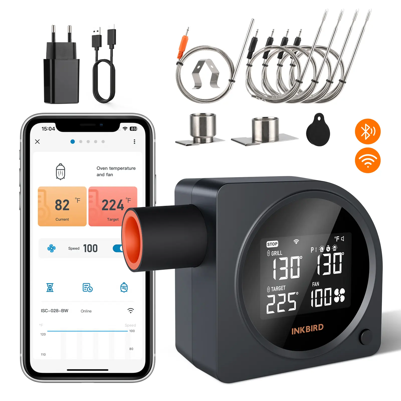 INKBIRD Digital 5G WiFi BBQ Temperature Controller, Automatic Smoker Fan, LCD Screen, 5 Probes, Wireless Kitchen Utensil for BGE, WSM-Ceramic Smokers