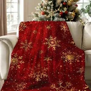 Cozy Vintage Christmas Blanket with Golden Snowflakes - Soft, Warm Flannel Throw for Naps, Camping, Travel & Home Decor - Perfect Holiday Gift for Family, Friends & Loved Ones