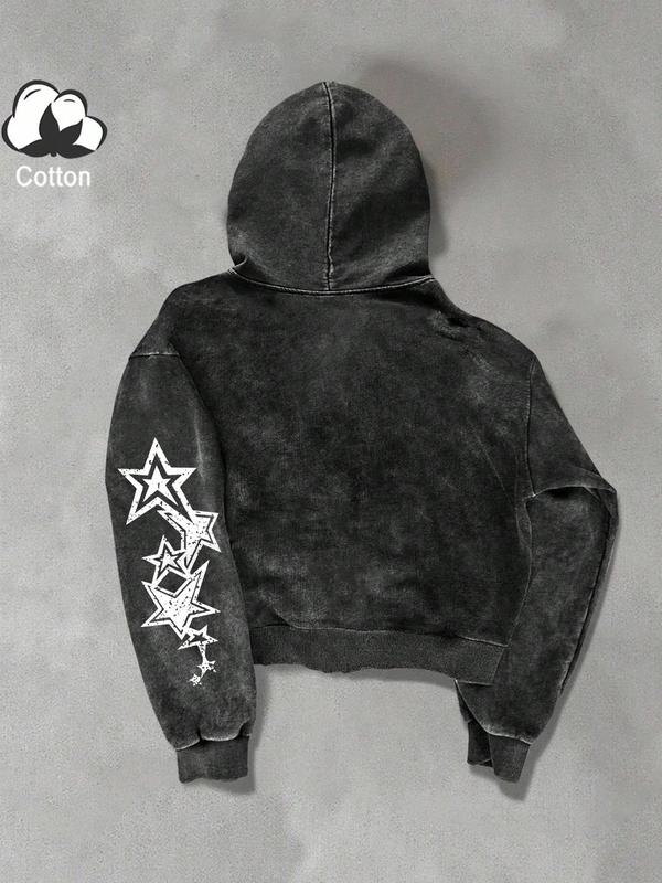 Unisex Street Style Zip Hoodie Jacket, Spring & Fall Thin Cotton Sweatshirt, Xworld Logo Star Pattern, Y2K Campus Hip Hop Fashion