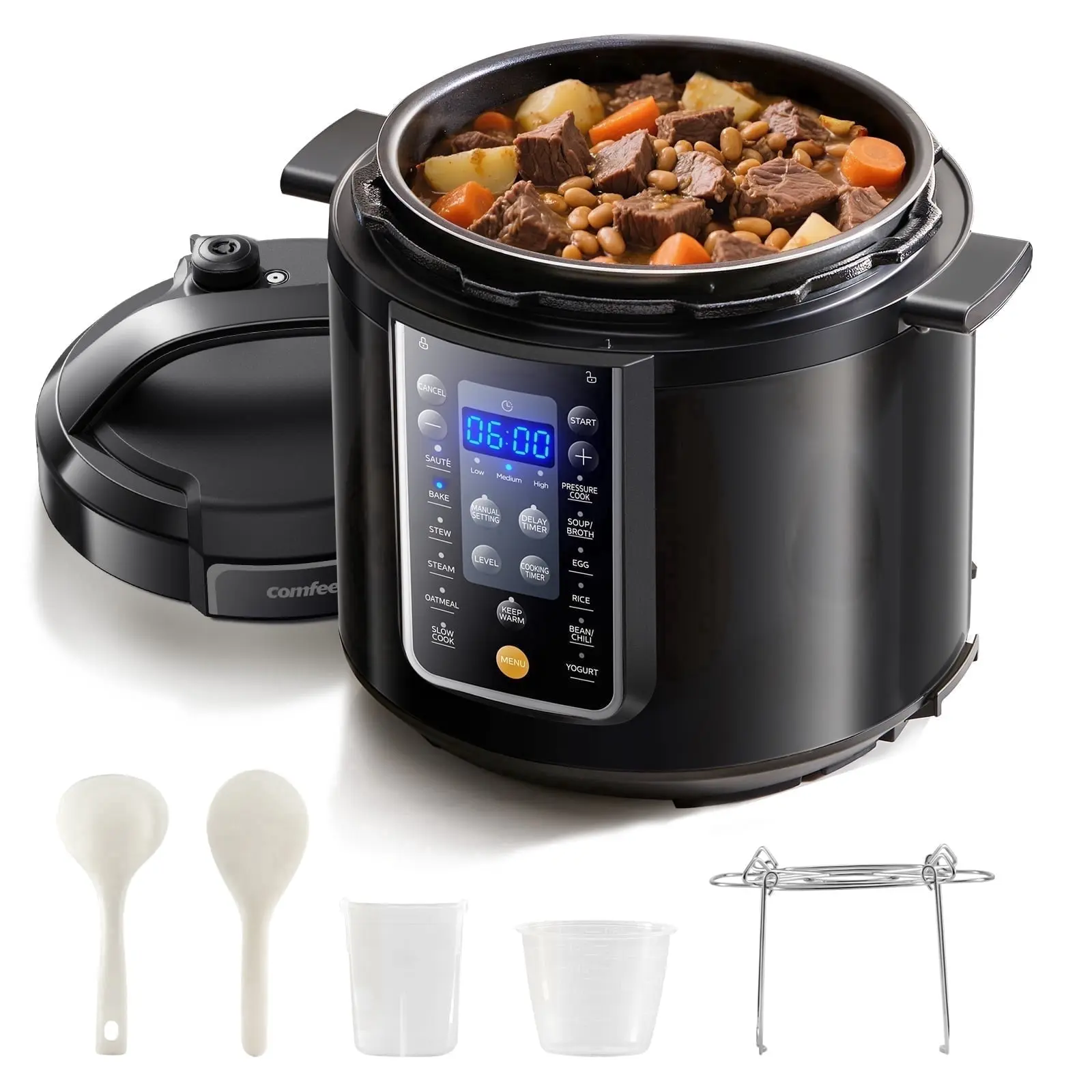 9-in-1 Electric Multi Cooker, 6-Quart Pressure Cooker with Nonstick Cooking Pot, For Rice Slow Cooker Steamer Sauté & Yogurt Functions, Electric Pressure Cooker Kitchen Appliance
