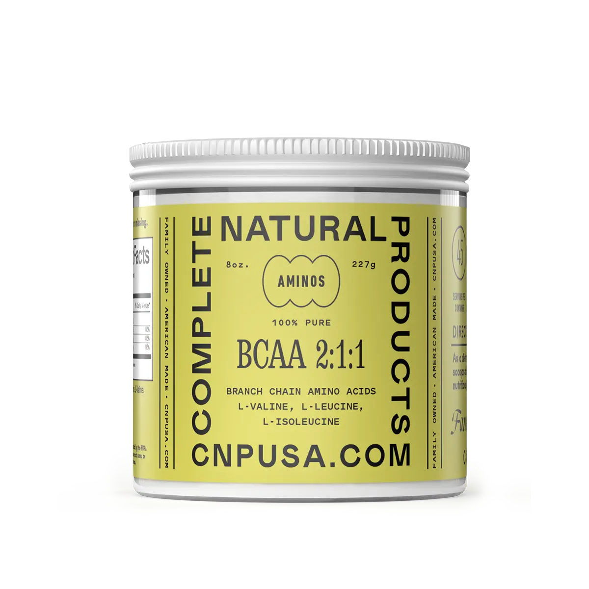 Complete Natural Products BCAA 2:1:1 Powder - Pure Plant-Based Amino Acids Leucine Isoleucine Valine - No Flavors No Fillers - Reusable Glass Jar