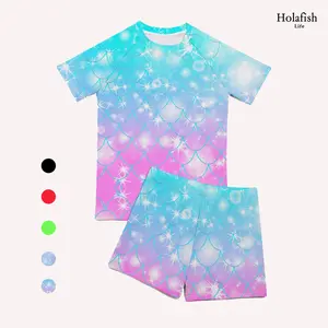 Holafish Girls Swimsuits Two Piece Rash Guard Set Short Sleeve Bathing Suit Liner Swimwear with Sun Protection 3-10Y