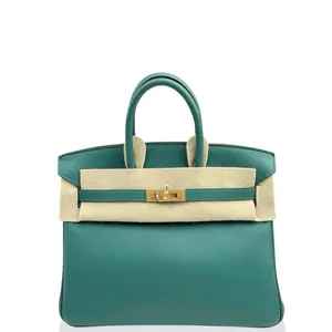 Pre-owned HERMÈS Leather tote bags Hermes Birkin 25 Swift Z6 Malachite (mk103795)