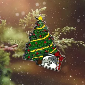 Christmas 96 Enamel Pin - 1.5 Inch Hard Metal Collar Clips & Brooches with Festive Tree Design & Star Top