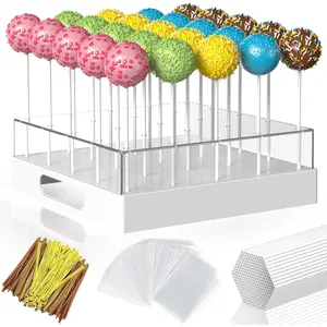 25 Holes Clear Cake Pop Stand White Cake Pop Display Holder with Sticks & Mold for Party Wedding Birthday Perfect for Celebrations