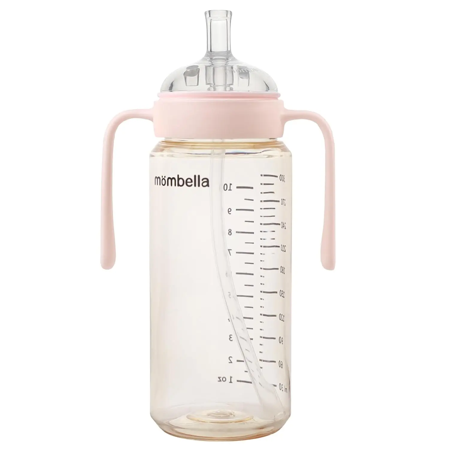 Mombella Classic 2 in 1 Baby Bottle & Straw Cup with Handle, PPSU Baby Bottles & Sippy Cup, Skinsoft Silicone Nipple Milk Feeding Bottle for Babies 6 Months+, Easy Grip, Leak-Proof, 10oz, Pink