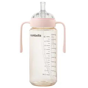 Mombella Classic 2 in 1 Baby Bottle & Straw Cup with Handle, PPSU Baby Bottles & Sippy Cup, Skinsoft Silicone Nipple Milk Feeding Bottle for Babies 6 Months+, Easy Grip, Leak-Proof, 10oz, Pink