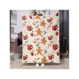 Cozy Fluffy Christmas Gingerbread & Hot Cocoa Marshmallow Throw Blanket