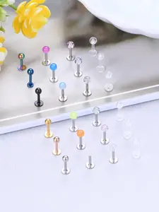Colorful Lip Ring (24pcs), Stainless Steel Tragus Earrings, Helix Conch Cartilage Earrings, Fashion Piercing for Women and Men, Body Piercing Jewelry, Helix Pierced Ring, Cartilage Stud