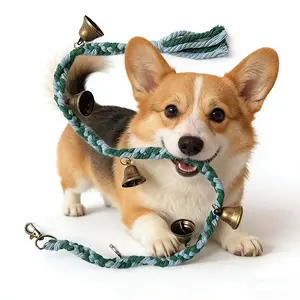 Dog Bell for Door Potty Training, Cotton Handwoven Dog Doorbell with 6 Extra Loud Bells for Dog Training, Adjustable Hanging Door Bell for Small Medium Large Dogs to Ring to Go Outside, Beige