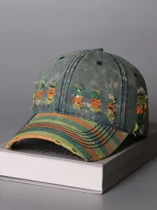 Men's Baseball Cap with Hole Design, Vintage Street Style Denim Fashion, Casual Unisex Snapback Hat, Distressed Dad Hats for All Seasons
