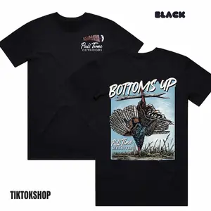 Bottoms Up Turkey Hunting T-Shirt - Bottoms Up Funny Hunting Shirt - Pull Time Outdoors Graphic Tee - Gift for Hunter Dad - Spring Turkey Season Outdoor Lifestyle Shirt USA