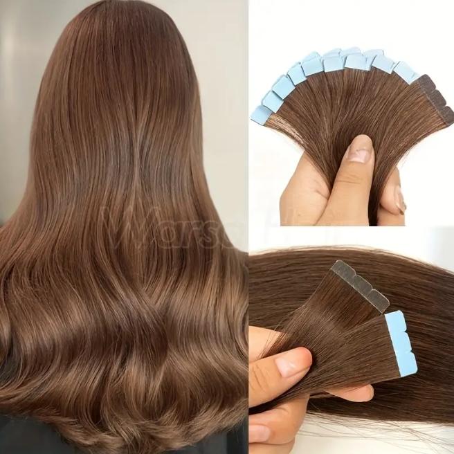 10pcs Mini Tape in Hair Extensions, Invisible PU Seamless 100% Human Hair, Light Beige 12/16 Inch, Secure Adhesive Weft, Natural Look for Women, Hair Loss Coverage & Versatile Styling