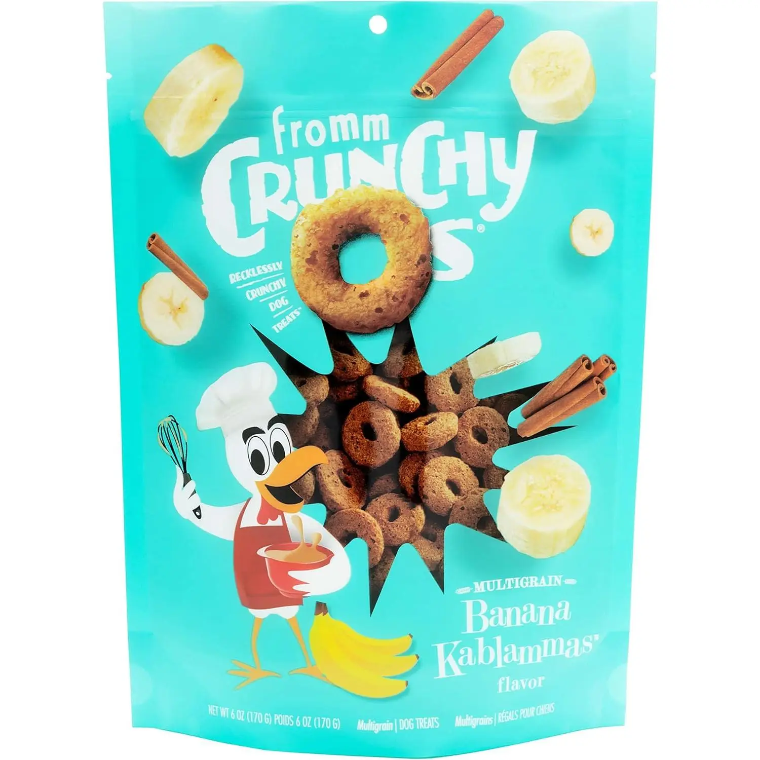 Fromm Crunchy Os Banana Kablammas Dog Snack Cookies, Banana & Peanut Butter Flavor, Whole Grain Low Calorie Snacks, Resealable Bag, Universal Size, 6 oz