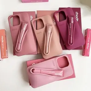 Rhode Lip Balm Holder Phone Case for iPhone Soft Silicone Hailey Bieber Style Minimalist Protective Cover for Makeup Lovers