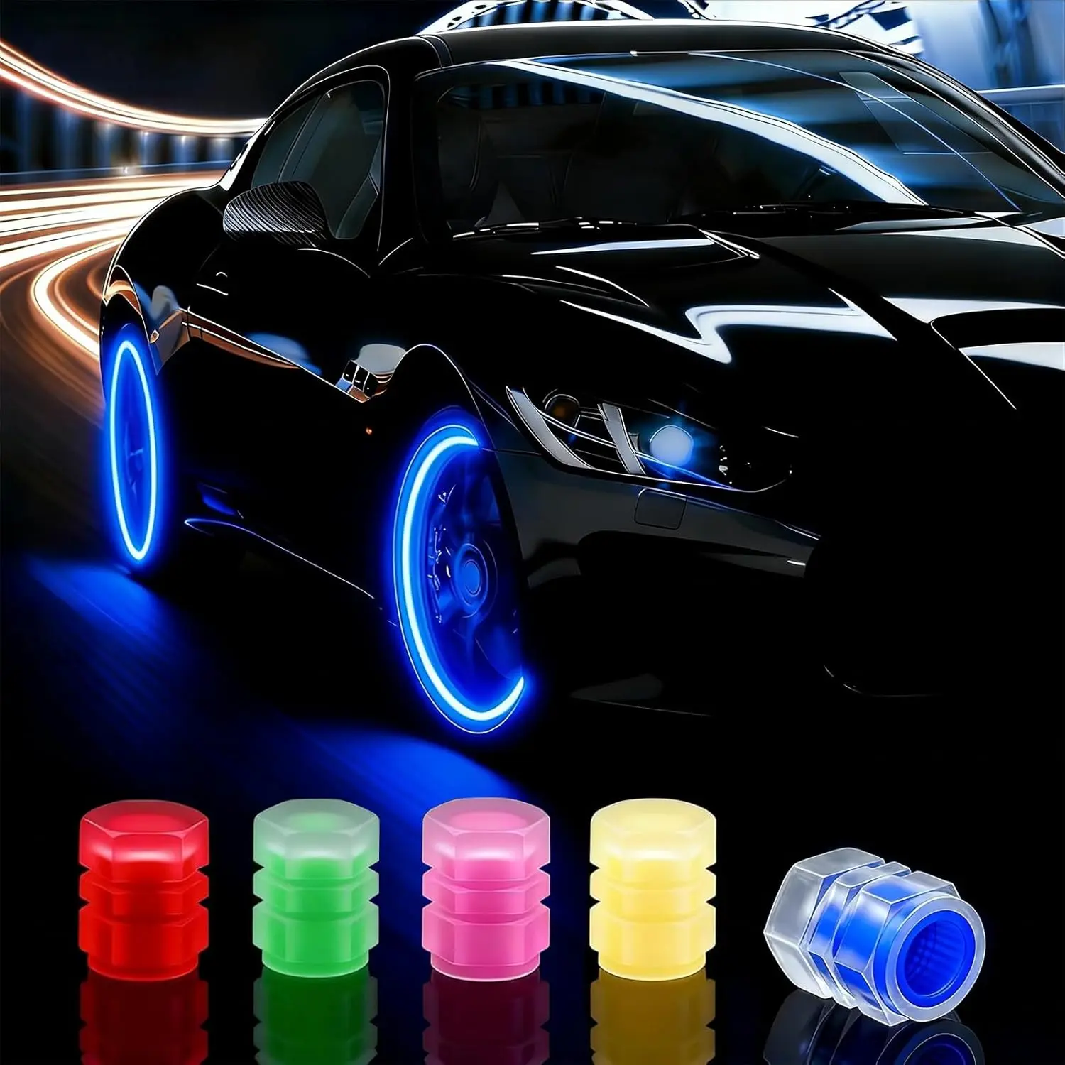 20 Pcs Automotive Fluorescent Tire Valve Caps - Tool-Free Install, Makes Cars Stand Out, Fun Tire Accents, Universal Fit Glowing Caps for Cars, SUVs Exterior Decoration