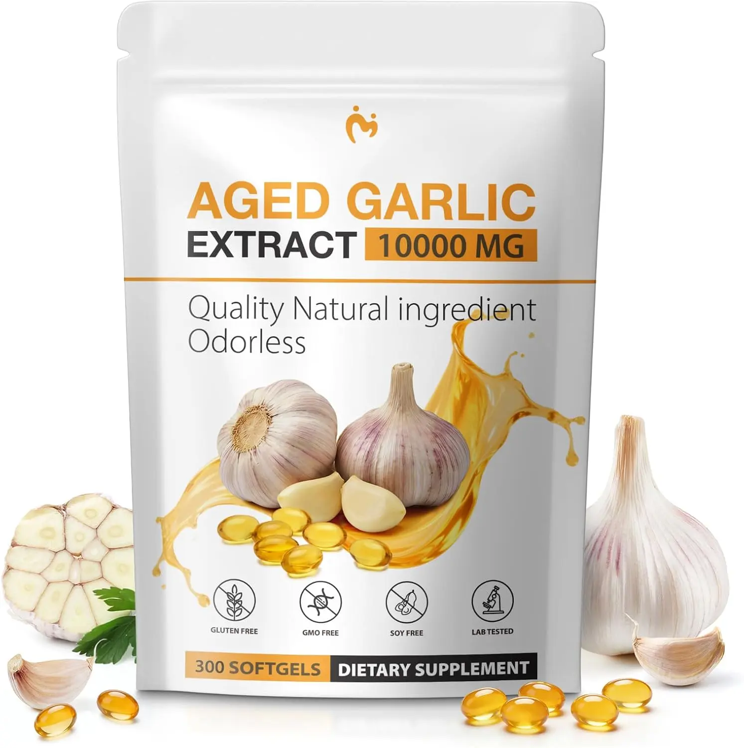 MOSRAY Aged Garlic Extract Capsules - 10,000mg High Potency Odorless Garlic Supplements for Heart & Immune Support, Antioxidant - 2 Years Matured Garlic Capsules Non-GMO, Gluten-Free, 300 Softgels