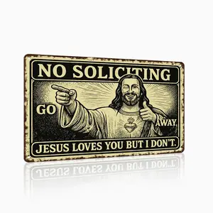 Funny No Soliciting Metal Tin Sign – Jesus Loves You But I Don't, Front Door Sign, Funny Christian Wall Decor, Vintage Metal Sign for Home, Porch & Office, 8x12 Inch