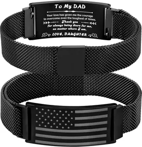 Father’s Day Gifts for Dad-To My Dad-Son Bracelet, Adjustable Stainless Steel American Flag Bracelet Jewelry, Birthday Valentine Gifts