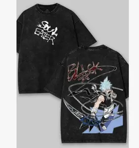 Soul Eater - Black Star Anime Washed T-Shirt | Double-sided,Unisex Design, Japanese Manga Merchandise, Men'S T-Shirt,Retro Black, Retro Streetwear, Casual Style, Regular Fit, CrewNeck, Summer Season Tshirt Cotton