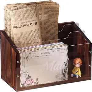 Mail Organizer with Clear Acrylic Dividers - 3 Slots Letter Holder for Desk, Solid Wood Mail Sorter Wall Mounted, Mailbox Hoder Counter for Home Office Family