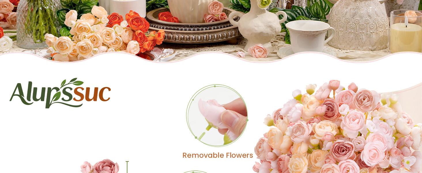 SHareconn 30Pcs Mini Artificial Ranunculus Flowers Faux Silk Spring Bouquets for DIY Wedding Bridal Shower Home Decor Premium Silk Dual Bloom Design