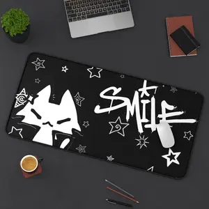 Dark Punk Mousepad Kawaii Gothic Cat Gaming Pad Black & White Smile Design Large Gaming