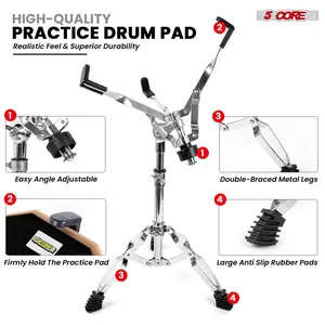 5 Core Drum Practice Pad Set 12" Adjustable Snare Drumming Stand Double Sided Silent Drummer Kit Does not apply