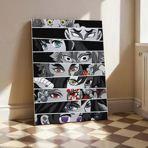Anime Eyes Demon Slayer Poster Wall Art, Cartoon Canvas Painting for Living Room Decor, Unframed Bedroom Home Decoration