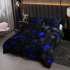 3 Piece Neon Quilted Bedding Set, Geometric Honeycomb Design, Modern Cool Room Decor, All Seasons, Includes Pillowcases