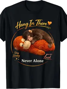 Funny Baby Monkey Punch Team T-Shirt - 100% Cotton, Crew Neck in Black with Whimsical Print - Ideal for Casual Wear, Gardening Clothes, Black & White Print, Round Neck for Men & Women Perfect As A Halloween, Christmas, Thanksgiving, or Birthday Gift