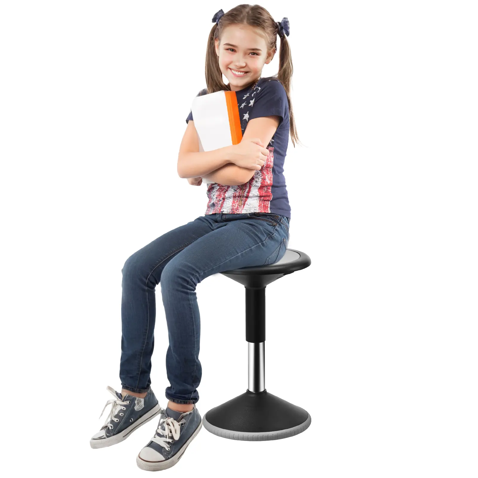 VEVOR  Wobble Chair, Height-Adjustable (15.7-21.7") Active Chair, Flexible Seating Wobble Stool Made of PVC+ABS Improves Focus & Posture, Ideal for Schools, Office and Home, Age 12-18, Black