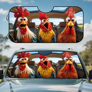 1 set, universal design of cheerful cartoon chicken style car sunshade curtain for the front window, made of sturdy polyester, suitable for urban life, weekend trips and daily tasks