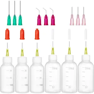Precision Needle Tip Squeeze Bottles 6 Pack (30ml & 50ml) with 9 Blunt Dispensing Needles 18G/20G/25G, Luer Lock Applicator Bottles for Glue, Paint, Oil & Crafts