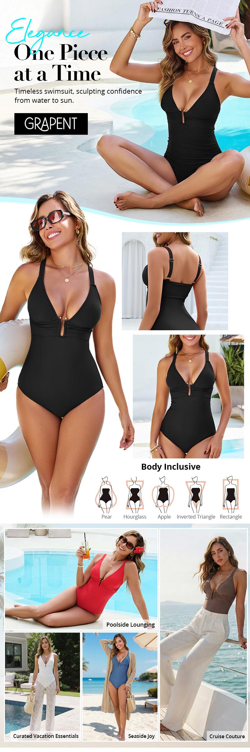 GRAPENT One Piece Swimsuit Women Ruched Sexy Plunge U Hook Bathing Suit Swimwear 2026 Swimming Beach Vacation Outfit