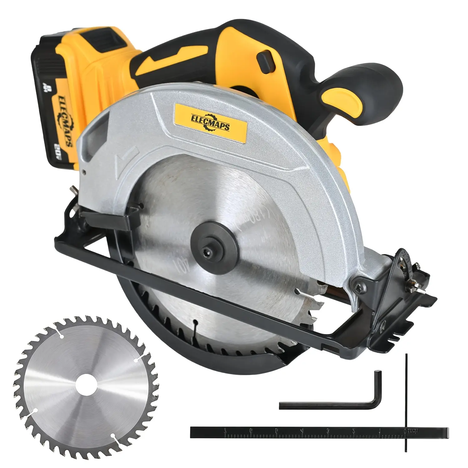 ELECMAPS 7-1/4 inch Electric Circular Saw (Wood Cutting Machine), 0-50 Degree Bevel Angle Adjustment, 2 Steel Metal Blades Included, Suitable for Woodworking, Stone Cutting