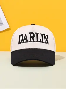 Unisex Darlin' Trucker Hat, Embroidered Trucker Hat, Woven Fabric, Fitted Style, Letter Embroidery Design, Perfect for Spring & Autumn Outdoors