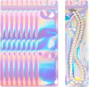 100 count Pen Packaging Bags for Small Business, Resealable Foil Pouch Bag For Pens, Holographic Ziplock Smell Proof Storage Bags for Packaging Lipgloss,,,Candy, 2.4x9 inch